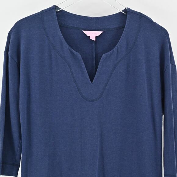 LILLY PULITZER Joyce Shift Dress Sz XS UPF 50+ True Navy 3/4 Sleeve Patch Pocket - Picture 8 of 13